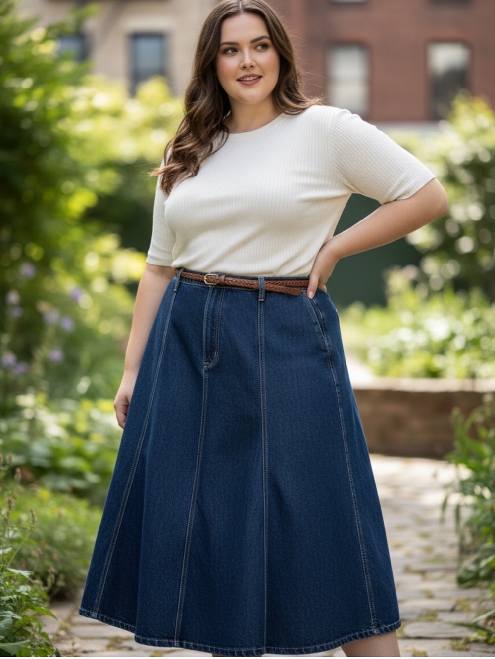 Banana Republic Dark Wash A-Line Denim Midi Skirt 14, Summer Skirt - Picture 7 of 12